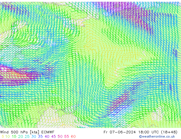 ветер 500 гПа ECMWF пт 07.06.2024 18 UTC