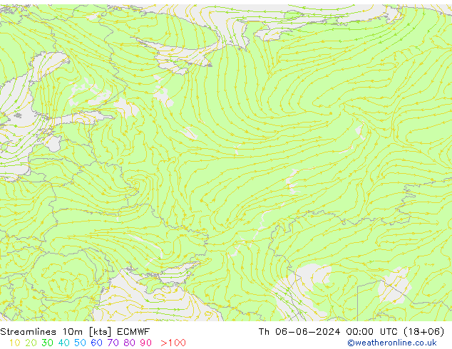 Línea de corriente 10m ECMWF jue 06.06.2024 00 UTC
