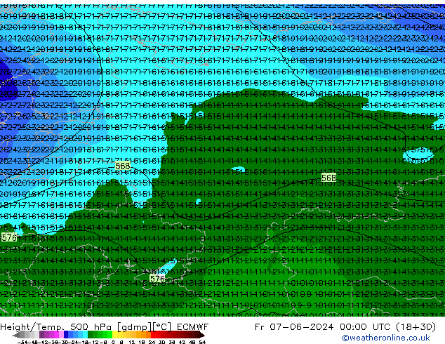 Z500/Rain (+SLP)/Z850 ECMWF ven 07.06.2024 00 UTC