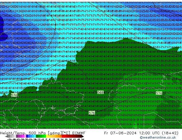 Z500/Rain (+SLP)/Z850 ECMWF Fr 07.06.2024 12 UTC