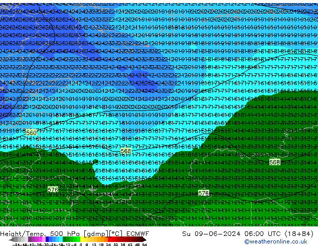 Z500/Rain (+SLP)/Z850 ECMWF Su 09.06.2024 06 UTC