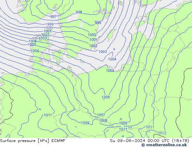 Surface pressure ECMWF Su 09.06.2024 00 UTC