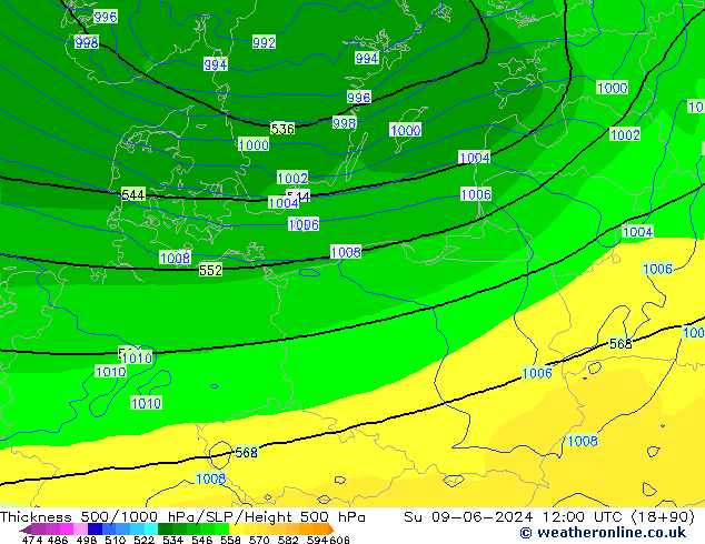 Thck 500-1000hPa ECMWF nie. 09.06.2024 12 UTC