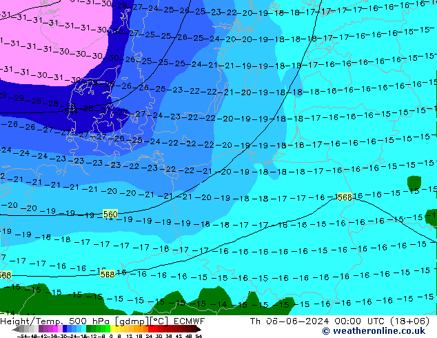 Z500/Rain (+SLP)/Z850 ECMWF Th 06.06.2024 00 UTC