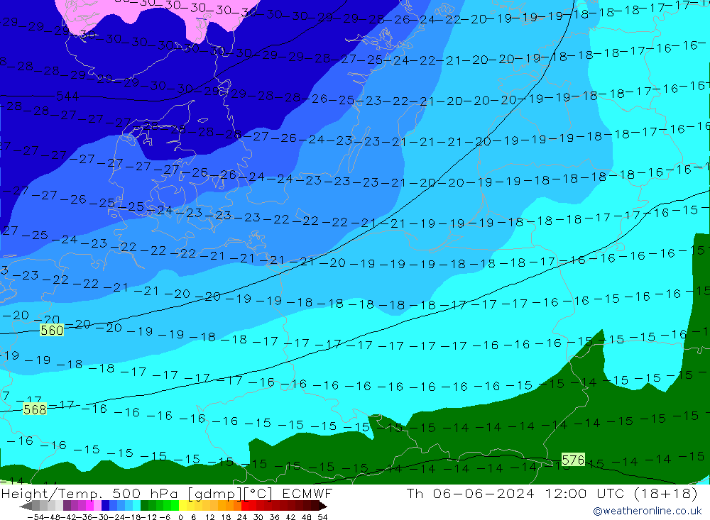 Z500/Rain (+SLP)/Z850 ECMWF Th 06.06.2024 12 UTC