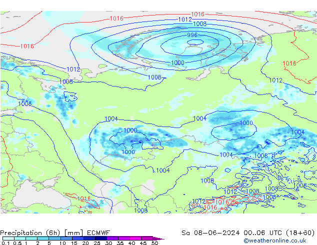 Precipitation (6h) ECMWF So 08.06.2024 06 UTC