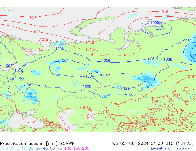 Totale neerslag ECMWF wo 05.06.2024 21 UTC