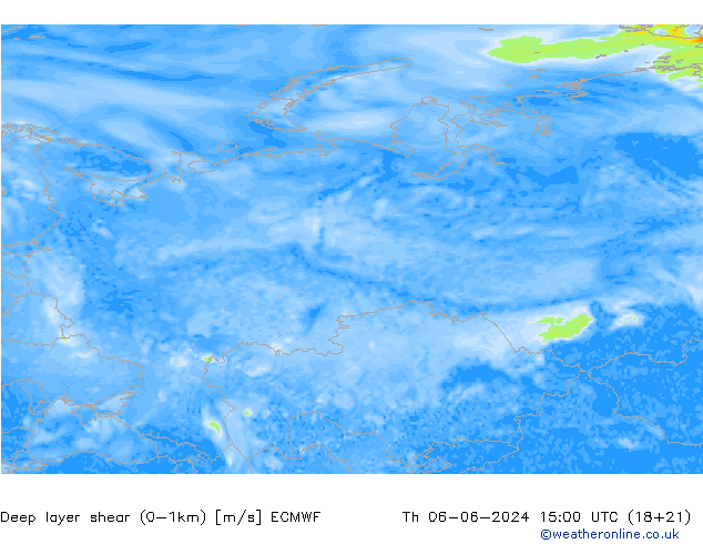 Deep layer shear (0-1km) ECMWF Th 06.06.2024 15 UTC