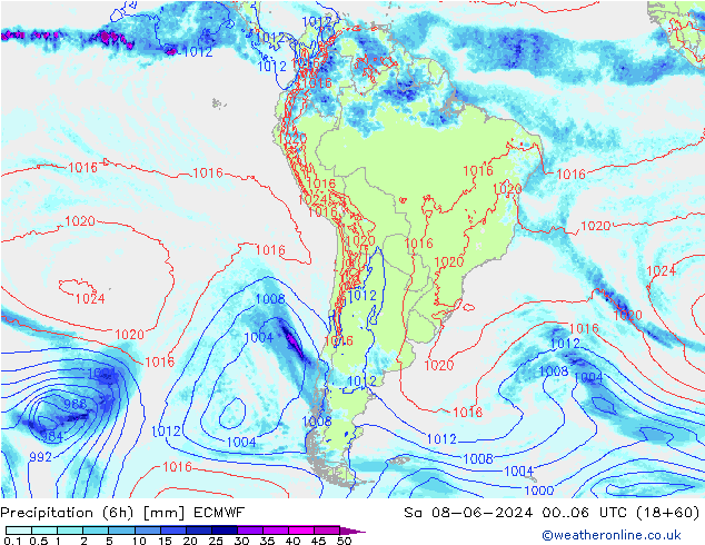 Z500/Rain (+SLP)/Z850 ECMWF Sáb 08.06.2024 06 UTC