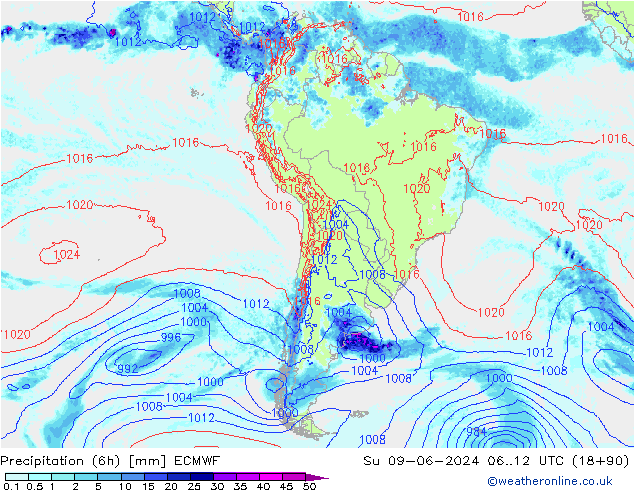 Z500/Rain (+SLP)/Z850 ECMWF nie. 09.06.2024 12 UTC