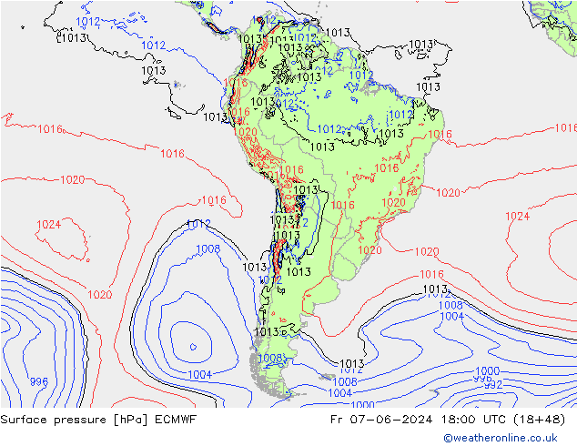 Luchtdruk (Grond) ECMWF vr 07.06.2024 18 UTC