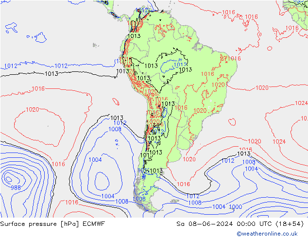 Pressione al suolo ECMWF sab 08.06.2024 00 UTC