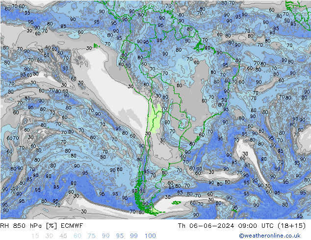 RH 850 hPa ECMWF Th 06.06.2024 09 UTC