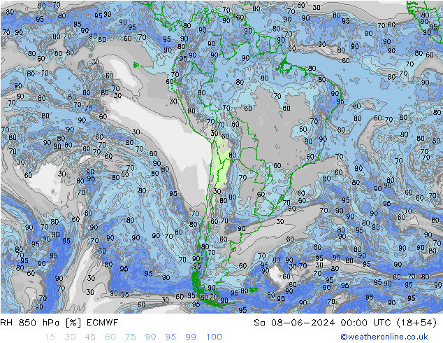 RH 850 hPa ECMWF Sa 08.06.2024 00 UTC