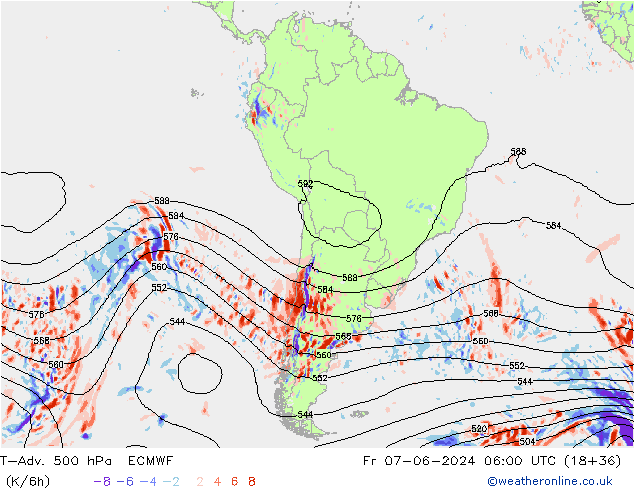 T-Adv. 500 hPa ECMWF Fr 07.06.2024 06 UTC