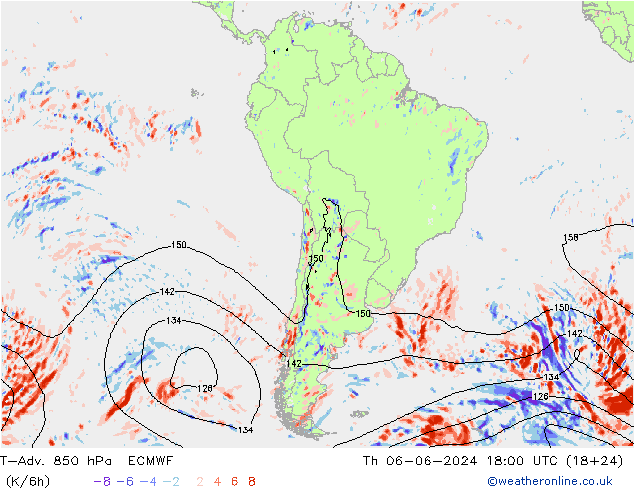 T-Adv. 850 hPa ECMWF gio 06.06.2024 18 UTC