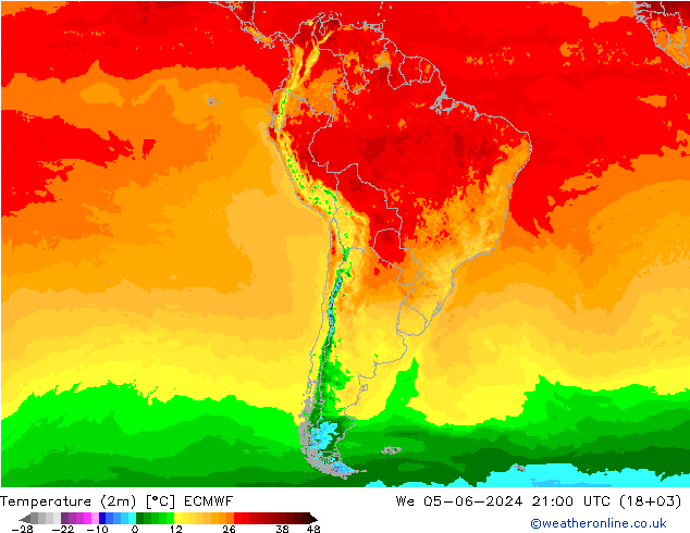 Temperature (2m) ECMWF St 05.06.2024 21 UTC