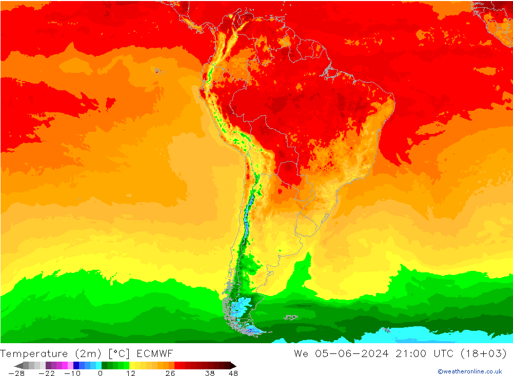 Temperature (2m) ECMWF St 05.06.2024 21 UTC