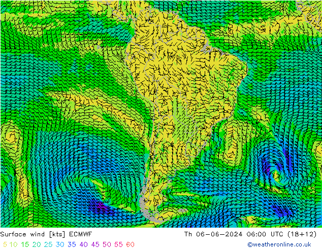 Wind 10 m ECMWF do 06.06.2024 06 UTC