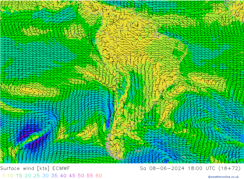 Wind 10 m ECMWF za 08.06.2024 18 UTC