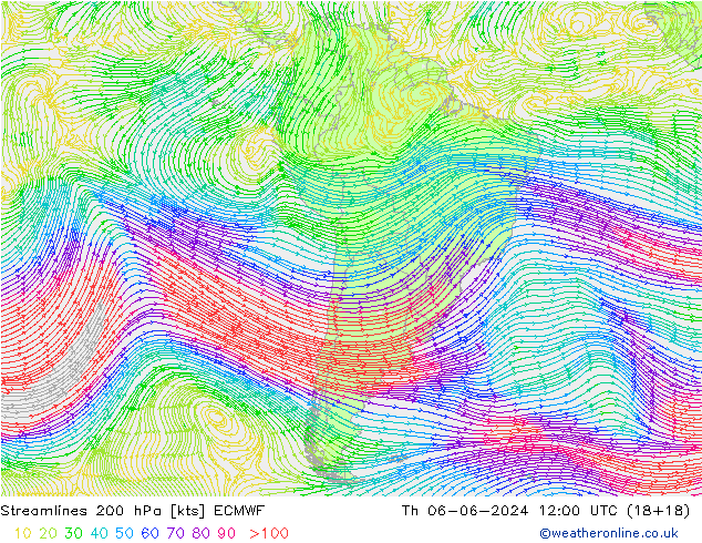 Linea di flusso 200 hPa ECMWF gio 06.06.2024 12 UTC