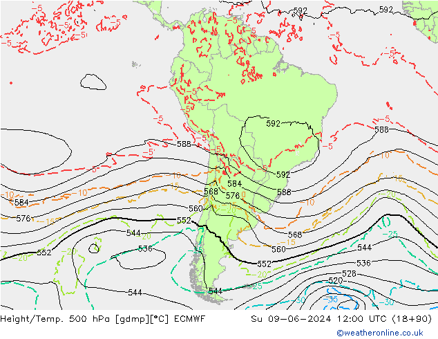 Z500/Rain (+SLP)/Z850 ECMWF nie. 09.06.2024 12 UTC