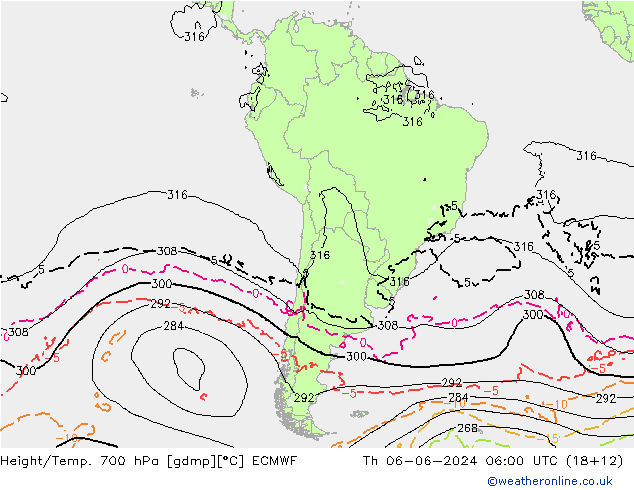 Hoogte/Temp. 700 hPa ECMWF do 06.06.2024 06 UTC