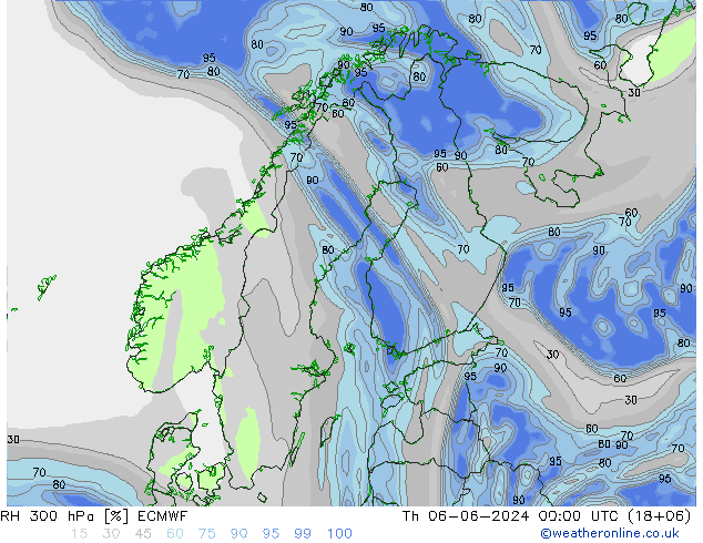 RH 300 гПа ECMWF чт 06.06.2024 00 UTC