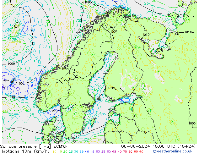 Eşrüzgar Hızları (km/sa) ECMWF Per 06.06.2024 18 UTC