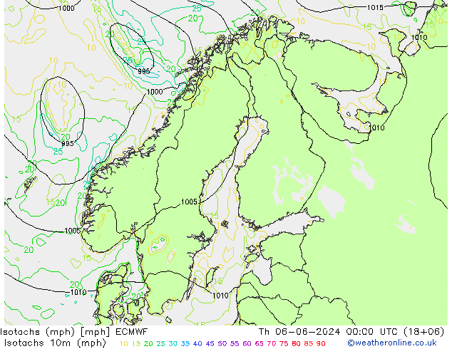 Isotachen (mph) ECMWF Do 06.06.2024 00 UTC