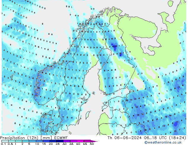 Precipitação (12h) ECMWF Qui 06.06.2024 18 UTC