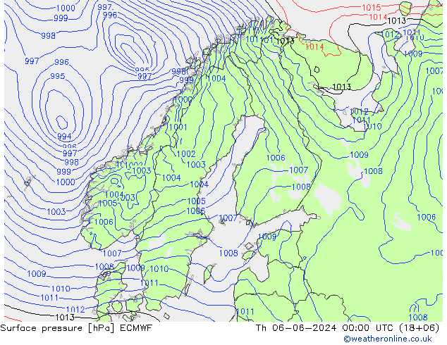 Luchtdruk (Grond) ECMWF do 06.06.2024 00 UTC