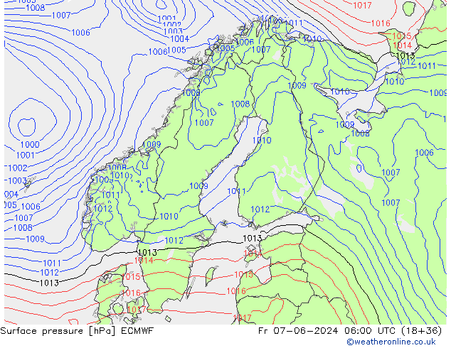 Atmosférický tlak ECMWF Pá 07.06.2024 06 UTC