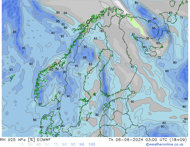 RH 925 гПа ECMWF чт 06.06.2024 03 UTC