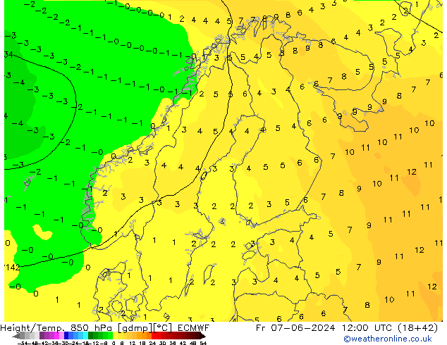 Z500/Rain (+SLP)/Z850 ECMWF Fr 07.06.2024 12 UTC