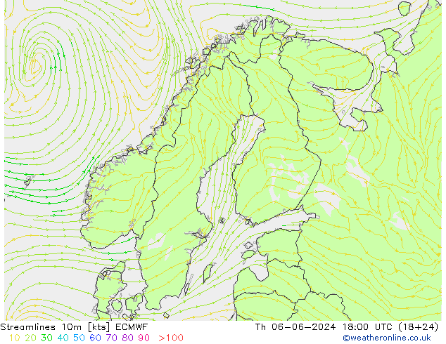 Linha de corrente 10m ECMWF Qui 06.06.2024 18 UTC