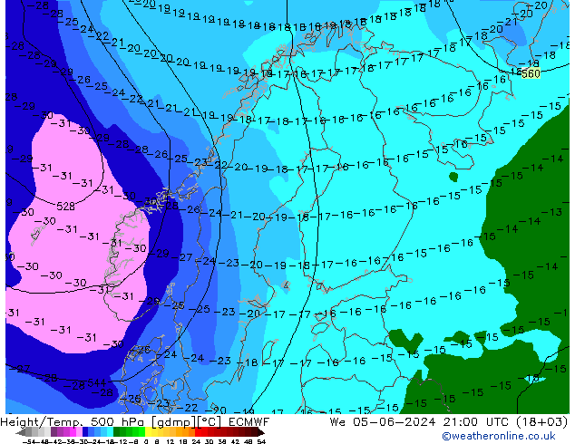 Géop./Temp. 500 hPa ECMWF mer 05.06.2024 21 UTC