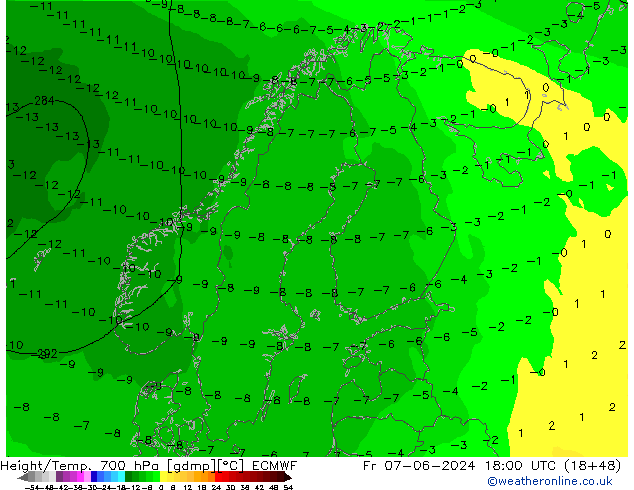 Height/Temp. 700 hPa ECMWF  07.06.2024 18 UTC