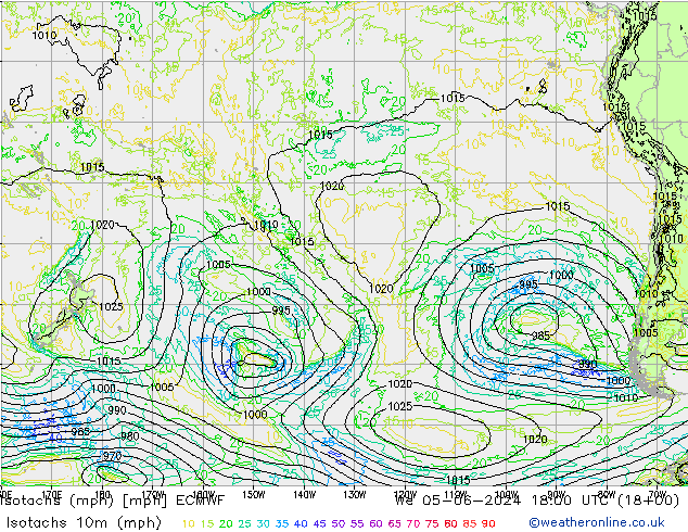 Isotachs (mph) ECMWF We 05.06.2024 18 UTC