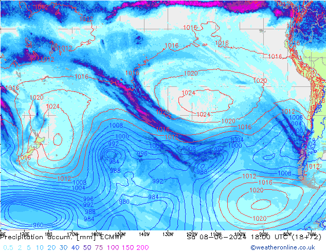 Precipitation accum. ECMWF Sáb 08.06.2024 18 UTC