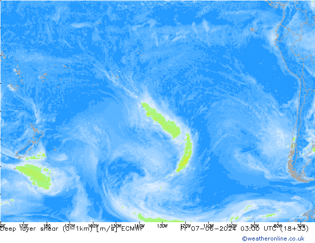 Deep layer shear (0-1km) ECMWF vr 07.06.2024 03 UTC