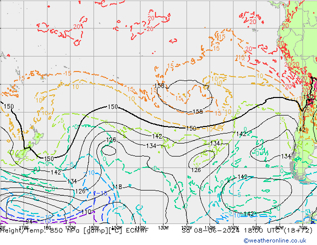 Height/Temp. 850 hPa ECMWF Sáb 08.06.2024 18 UTC