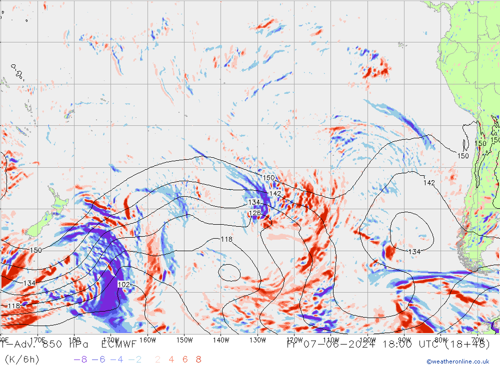 T-Adv. 850 hPa ECMWF Sex 07.06.2024 18 UTC