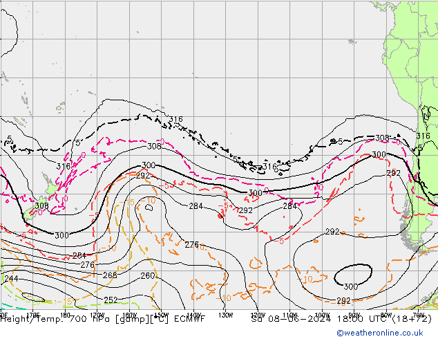 Hoogte/Temp. 700 hPa ECMWF za 08.06.2024 18 UTC