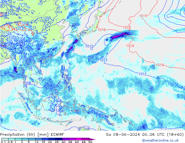 Z500/Rain (+SLP)/Z850 ECMWF сб 08.06.2024 06 UTC