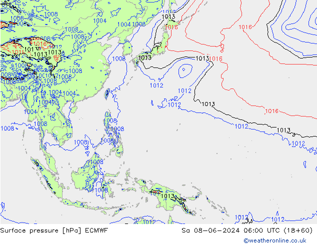 Surface pressure ECMWF Sa 08.06.2024 06 UTC