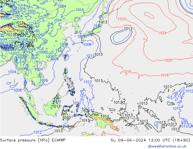 Surface pressure ECMWF Su 09.06.2024 12 UTC