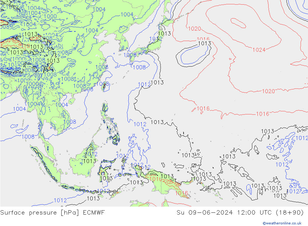 pression de l'air ECMWF dim 09.06.2024 12 UTC