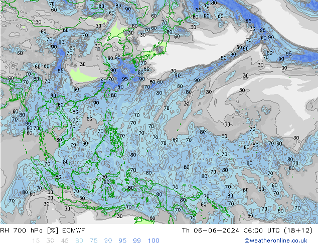 RH 700 hPa ECMWF gio 06.06.2024 06 UTC