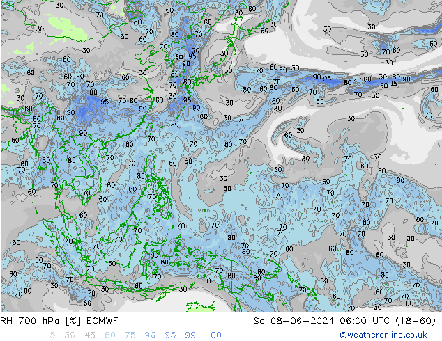 RH 700 hPa ECMWF Sa 08.06.2024 06 UTC